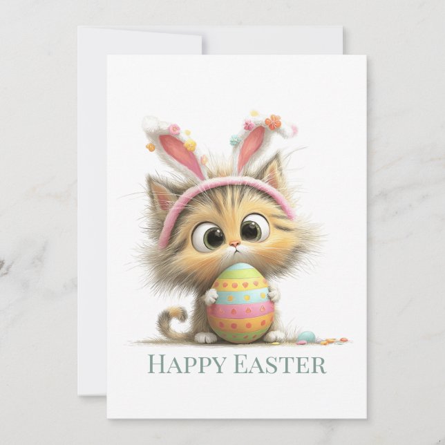 Egg-stra Cute Easter Cat Flat Greeting Card Julkort (Framsida)