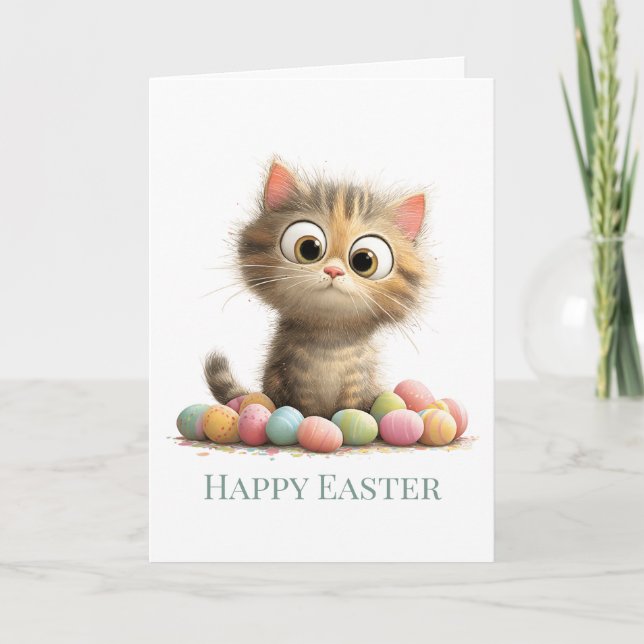 Egg-stra Silly Easter Cat Greeting Card Kort (Framsida)