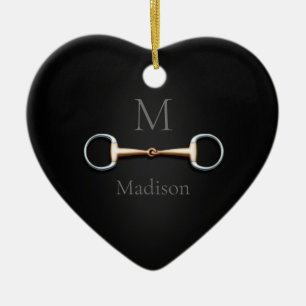 Eggbut Snaffle Bit Monogrammed Equestrian Heart Julgransprydnad Keramik