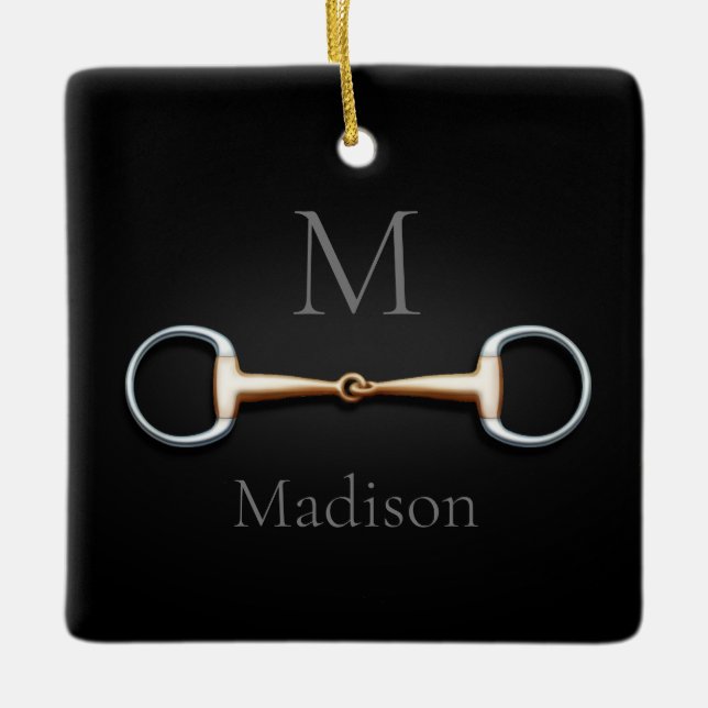 Eggbut Snaffle Bit Monogrammed Equestrian Julgransprydnad Keramik (Framsida)