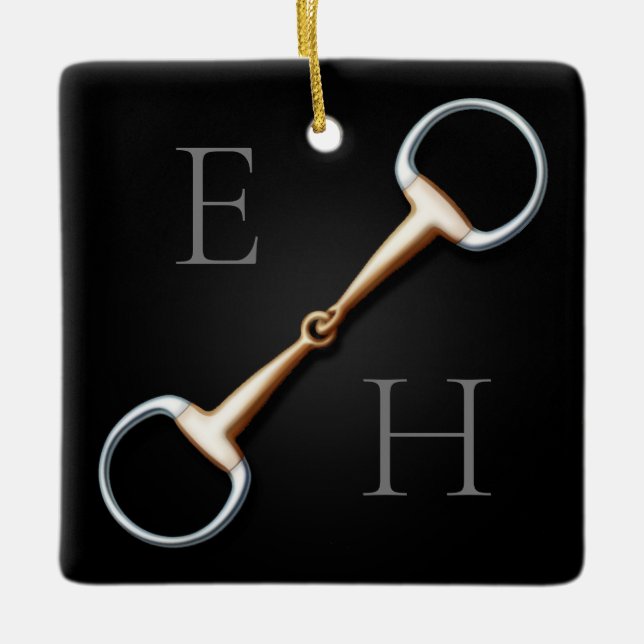 Eggbut Snaffle Bit Monogrammed Equestrian Julgransprydnad Keramik (Framsida)
