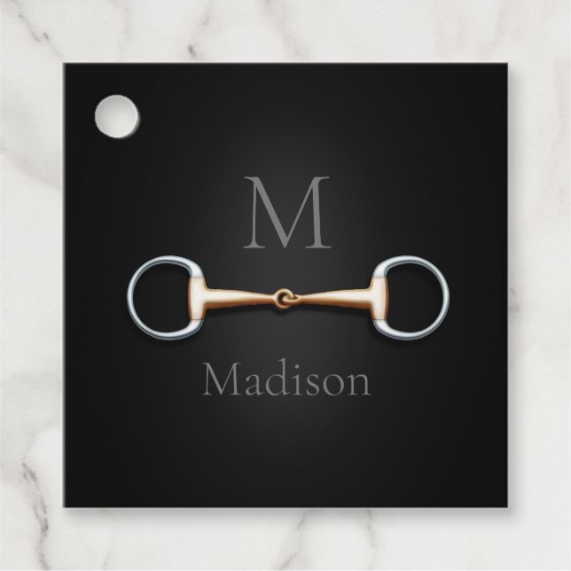 Eggbut Snaffle Bit Monogrammed Equestrian Square Gåvor Etiketter (Framsida)