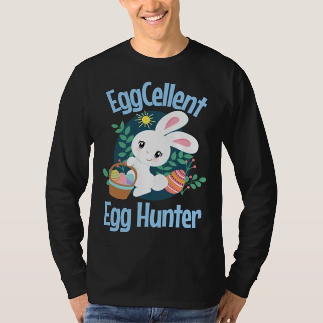 Eggcellent Egg Hunter Cute Easter Bunny Quote Sayi T Shirt (Framsida)