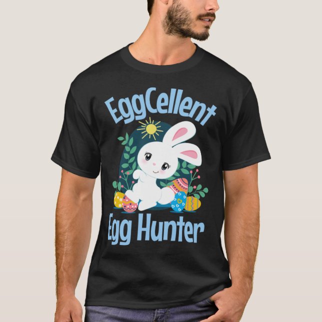 EggCellent Egg Hunter Cute Påskhare Eggs-offert T Shirt (Framsida)