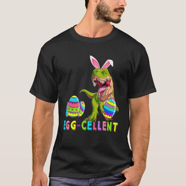 Eggcellent Eggs Cellent Hunter Dinosaur Bunny rex  T Shirt (Framsida)
