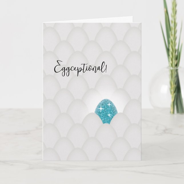 Eggceptionell! Blå Glitterägg Grattis Kort (Framsida)