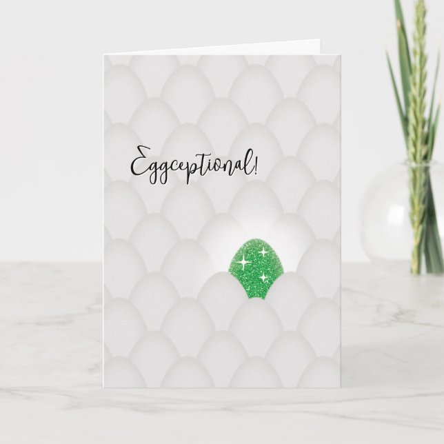 Eggceptionell! Grönt Glitterägg Grattis Kort (Framsida)