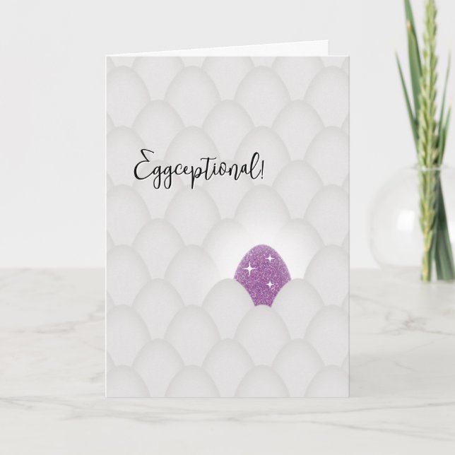 Eggceptionell! Lila Glitterägg Grattis Kort (Framsida)