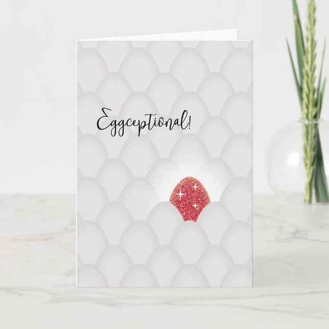 Eggceptionell! Rött Glitterägg Grattis Kort (Framsida)