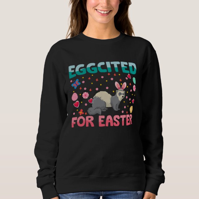 Eggcited For Easter Bunny Ferret Rabbit Kids T Shirt (Framsida)