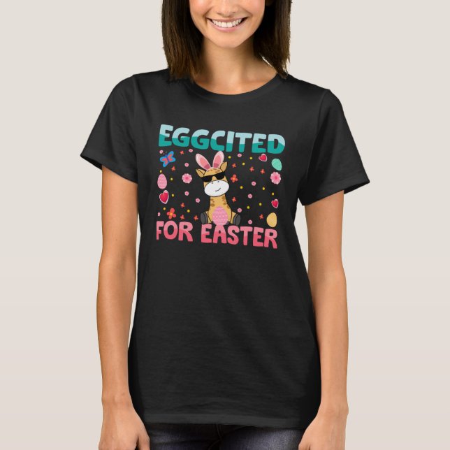 Eggcited For Easter Bunny Giraffe Rabbit  Kids T Shirt (Framsida)