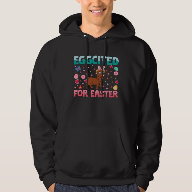 Eggcited For Easter Bunny Goat Rabbit  Kids Hoodie (Framsida)