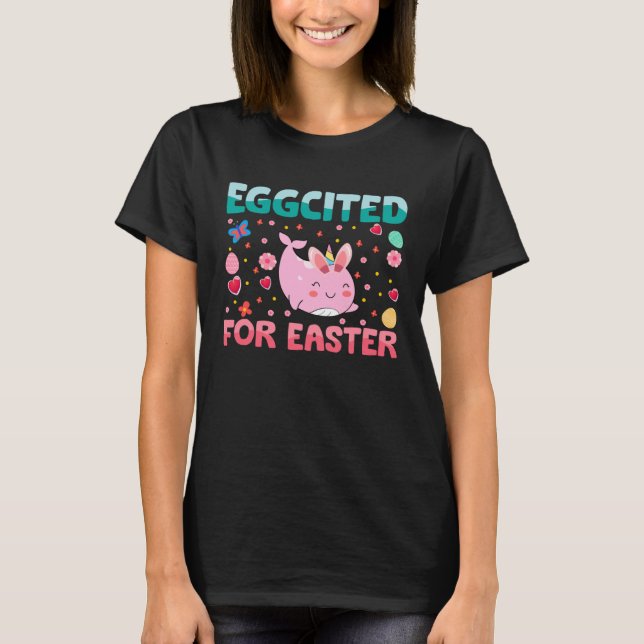 Eggcited For Easter Bunny Narwhal Rabbit Kids T Shirt (Framsida)
