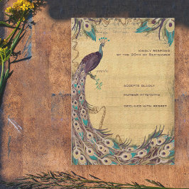 Eggplant Aqua Peacock Vintage 3 Fjädrar OSA Kort