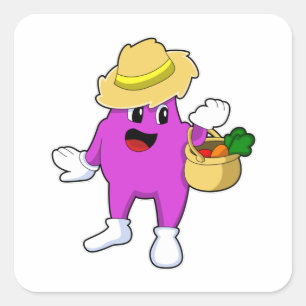 Eggplant as Farmer med morot Fyrkantigt Klistermärke