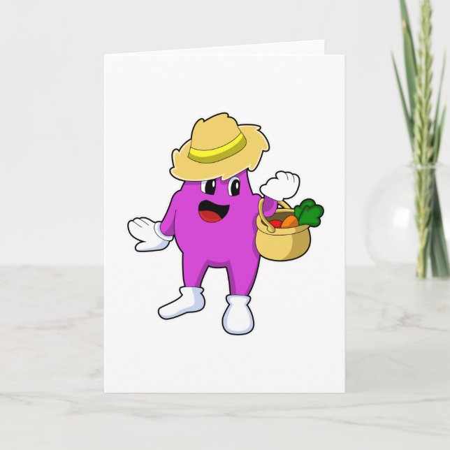 Eggplant as Farmer with Carrot Kort (Framsida)