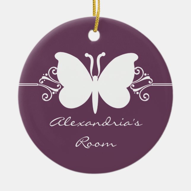 Eggplant Butterfly Swirls Door Hanger Ornament (Framsidan)