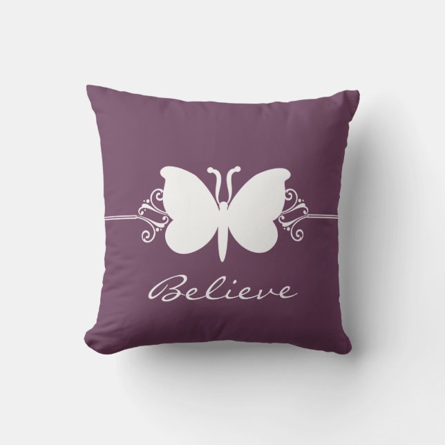 Eggplant Butterfly Swirls Pillow Kudde (Framsida)
