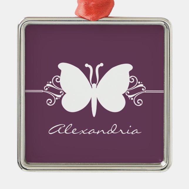 Eggplant Butterfly Swirls Premium Ornament (Framsidan)