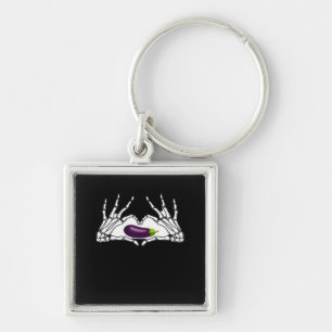 Eggplant Classic - Skeleton Händer Heart Fyrkantig Silverfärgad Nyckelring