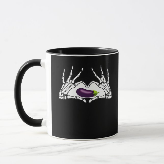 Eggplant Classic - Skeleton Händer Heart Mugg (Vänster)
