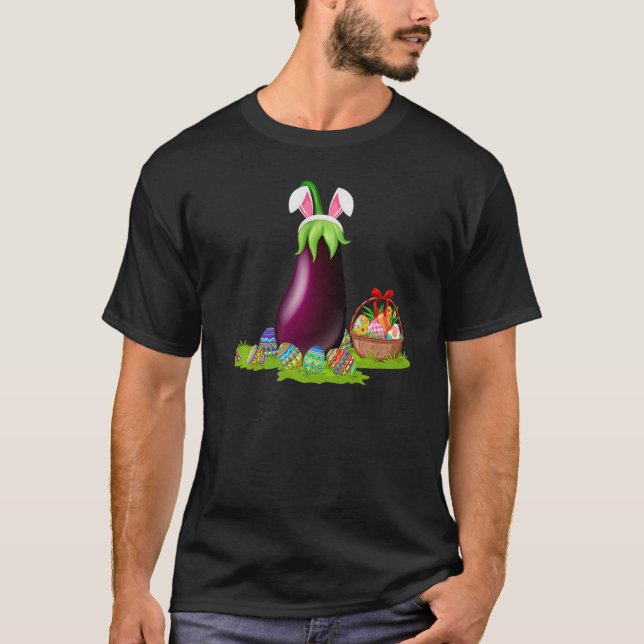 Eggplant Fruit Påskägg Hunting Bunny Eggplant E T Shirt (Framsida)