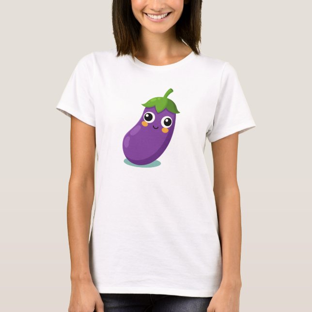 Eggplant funny Character, Cute Veggie T Shirt (Framsida)