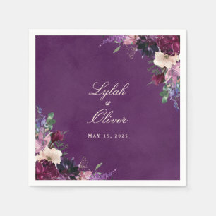 Eggplant Lila Blommigt Bröllop Napkins Pappersservett