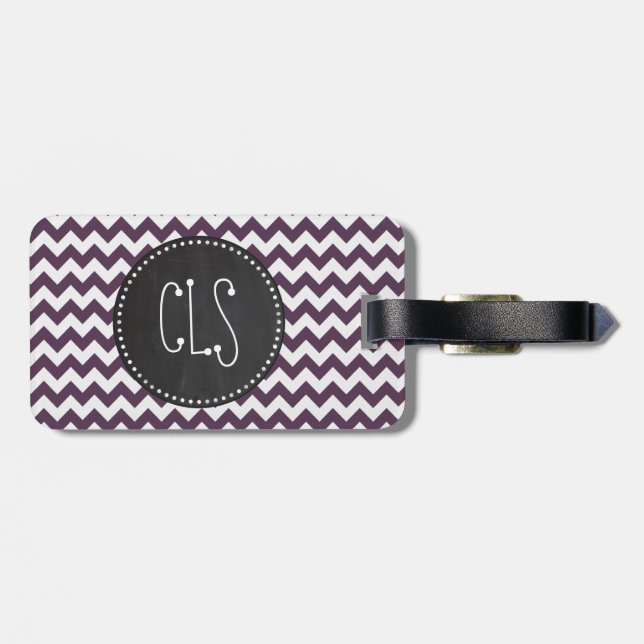 Eggplant Lila Chevron; Retro Chalkboard Bagagebricka (Baksida Vågrät)