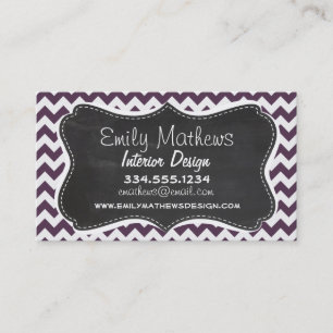 Eggplant Lila Chevron; Retro Chalkboard Visitkort