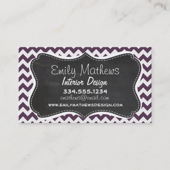 Eggplant Lila Chevron; Retro Chalkboard Visitkort (Framsida)
