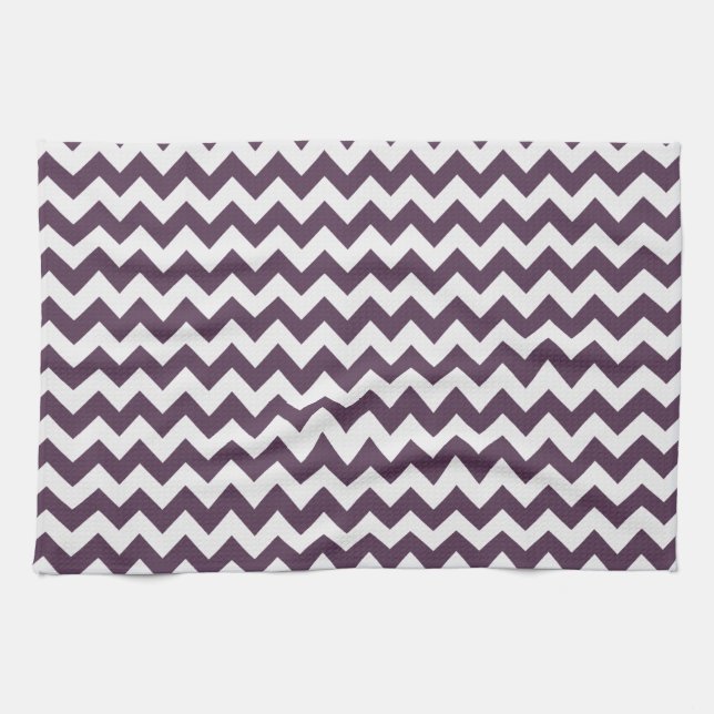 Eggplant Lila Chevron; zig zag Kökshandduk (Horisontell)