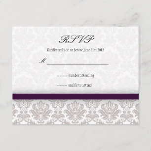 Eggplant Lila Damask Bow Bröllop OSA Kort