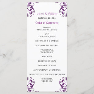 Eggplant Lila Damask Wedding Programme Program