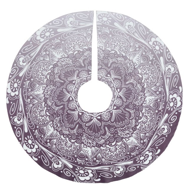 Eggplant lila färg fade mandala julgransmatta borstad polyester (Framsidan)