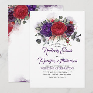 Eggplant Lila och Burgundy Blommigt Fall Wedding Inbjudningar