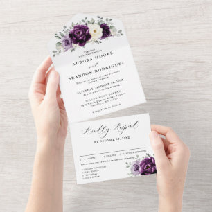 Eggplant Lila Plum Ivory White Blommigt Bröllop