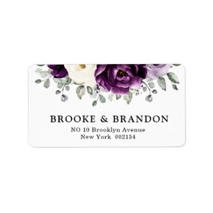 Eggplant Lila Plum Ivory White Blommigt Bröllop Adressetikett