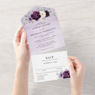 Eggplant Lila Plum Ivory White Blommigt Bröllop Al