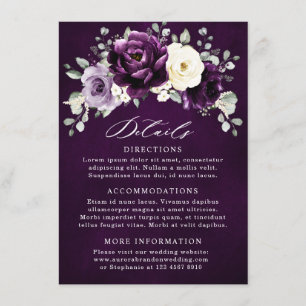 Eggplant Lila Plum Ivory White Blommigt Bröllop EN Tilläggskort