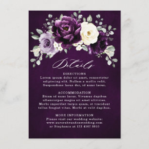 Eggplant Lila Plum Ivory White Blommigt Bröllop EN Tilläggskort