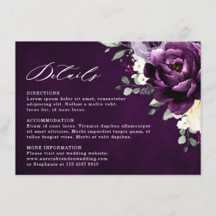 Eggplant Lila Plum Ivory White Blommigt Bröllop EN Tilläggskort