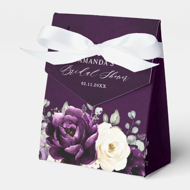 Eggplant Lila Plum Ivory White Blommigt Bröllop Fa Presentaskar (Framsidan Sidan)