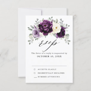 Eggplant Lila Plum Ivory White Blommigt Bröllop OSA Kort