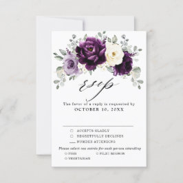 Eggplant Lila Plum Ivory White Blommigt Bröllop OSA Kort