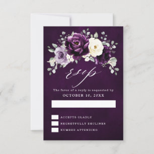 Eggplant Lila Plum Ivory White Blommigt Bröllop RS OSA Kort
