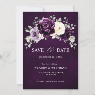 Eggplant Lila Plum Ivory White Blommigt Bröllop Sa Spara Datumet