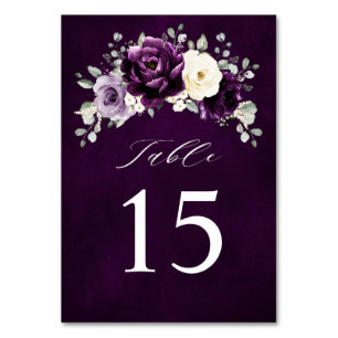 Eggplant Lila Plum Ivory White Blommigt Bröllop Ta Bordsnummer