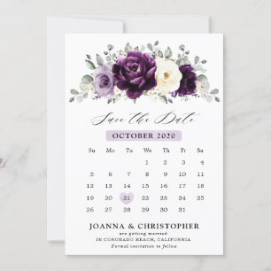 Eggplant Lila Plum Ivory White Blommigt Calendar Spara Datumet