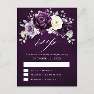 Eggplant Lila Plum Ivory White Blommigt OSA Postc Vykort